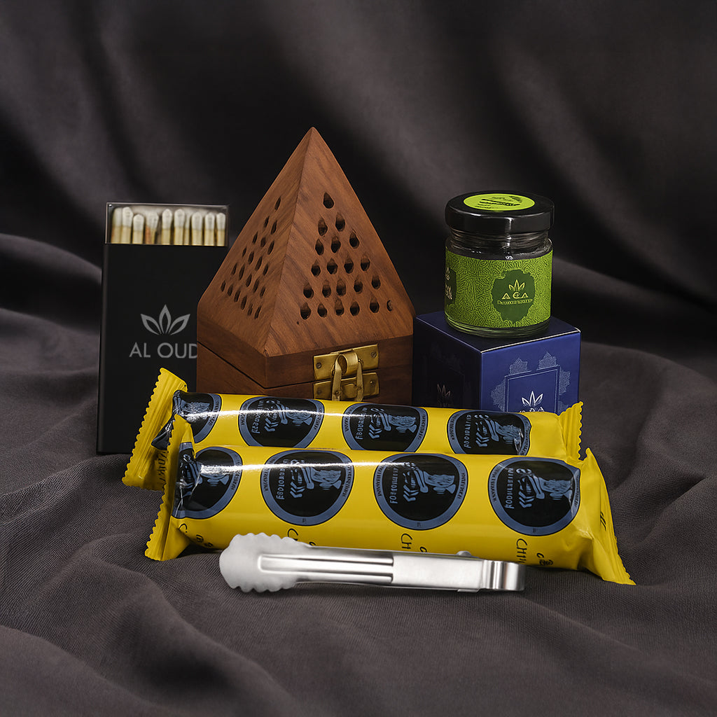 Al Oud Bakhoor Combo Set – Burner + 2 Charcoal + 2 x 20g Bakhoor (Choose Any 2 Flavors)