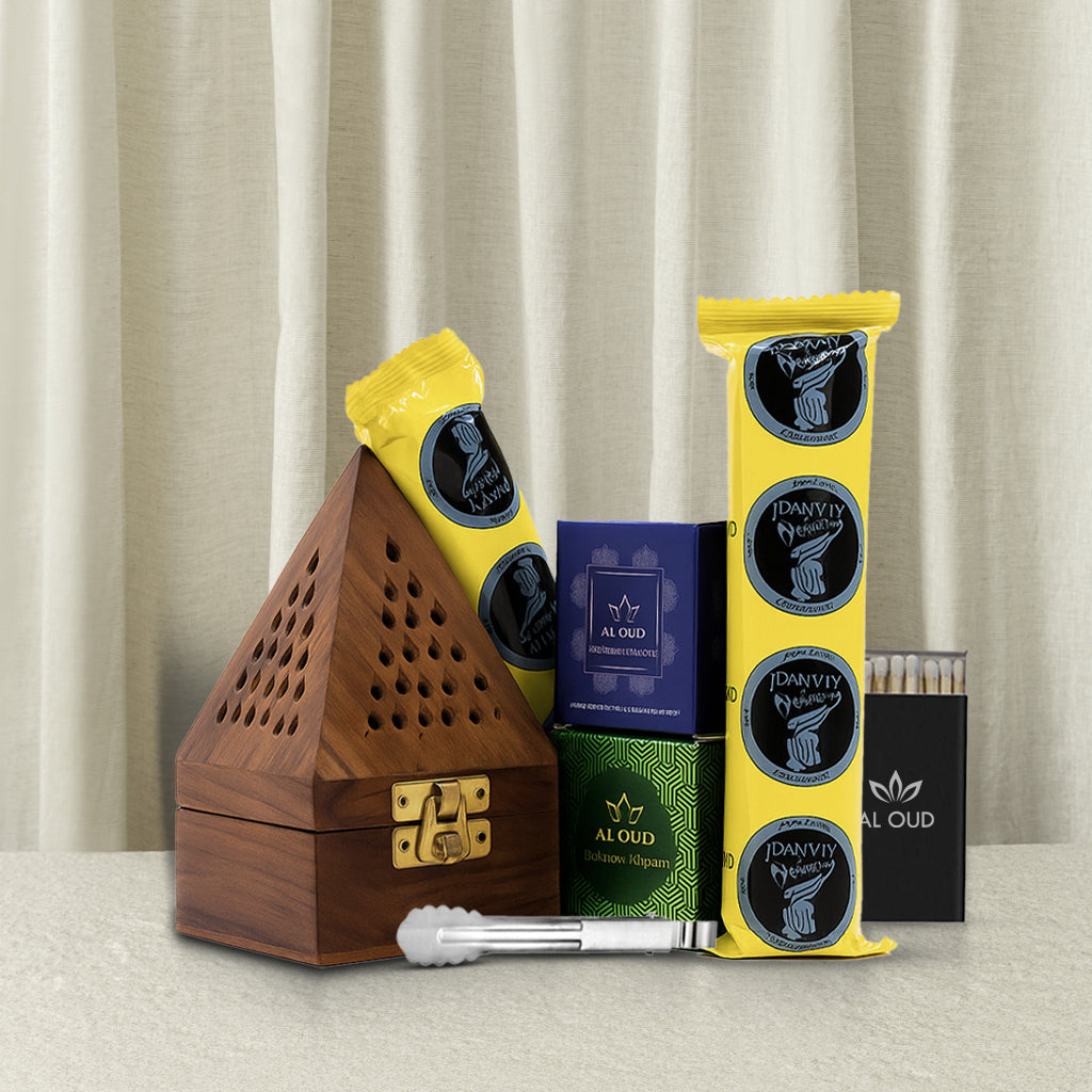 Al Oud Bakhoor Combo Set – Burner + 2 Charcoal + 2 x 20g Bakhoor (Choose Any 2 Flavors)